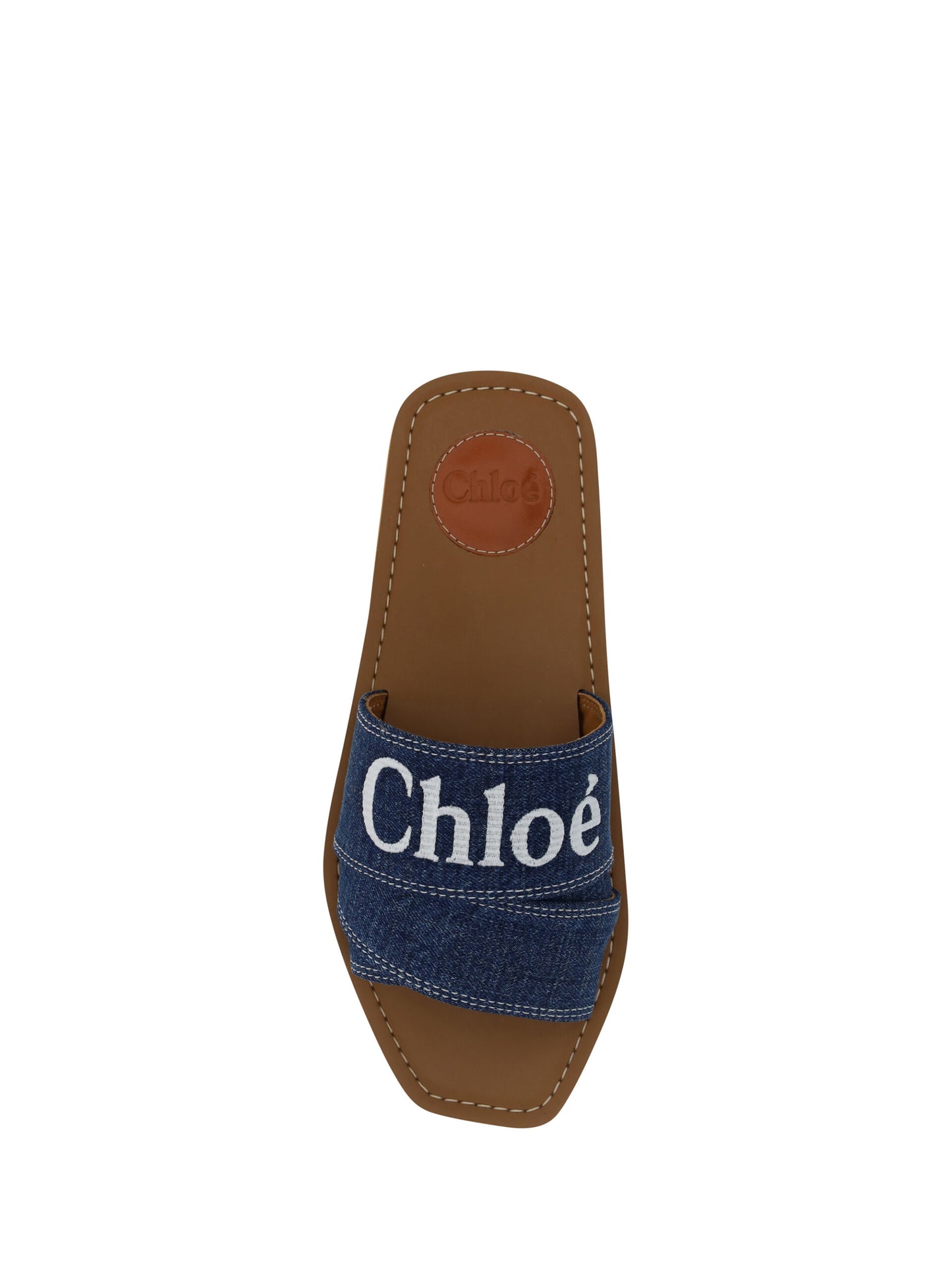 Chloé - Somptueuses sandales Woody en coton - Bleu denim