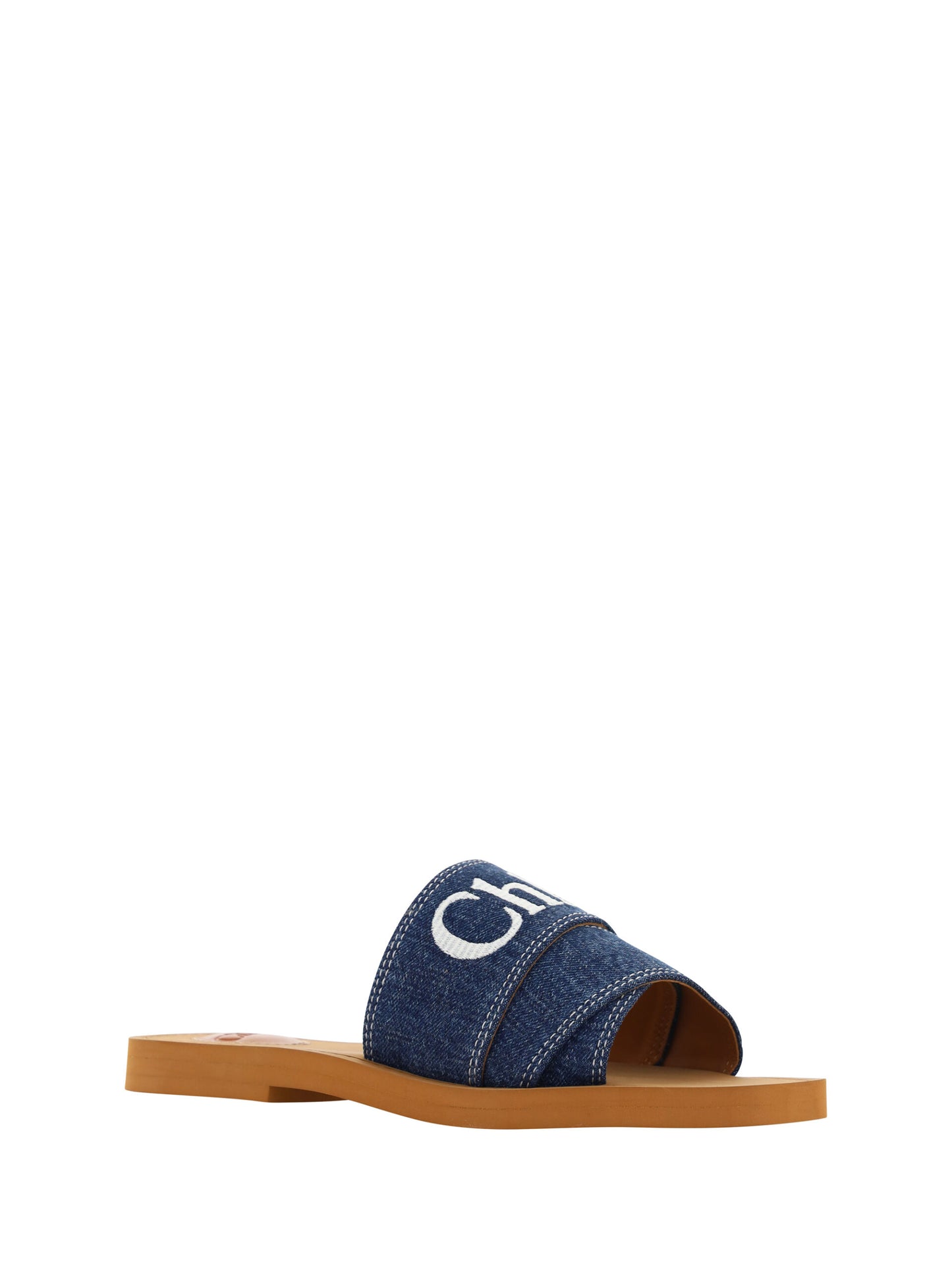 Chloé - Somptueuses sandales Woody en coton - Bleu denim