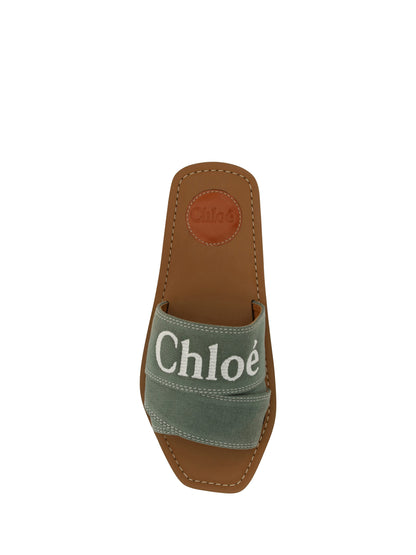 Claquettes en coton vert forêt Chloé