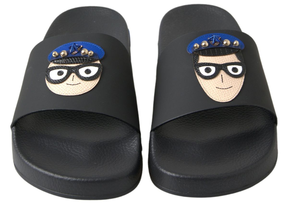 Sandales à enfiler en cuir noir Dolce &amp; Gabbana