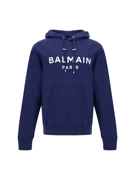 Sweat à capuche monogramme bleu marine Balmain