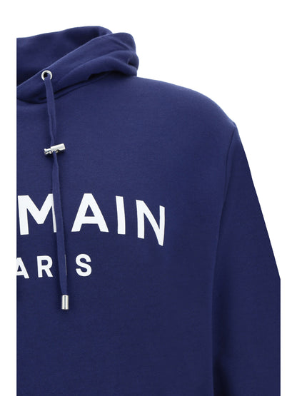 Sweat à capuche monogramme bleu marine Balmain