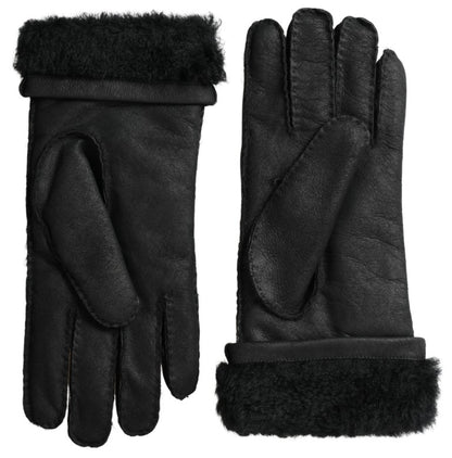 Gants d'hiver en cuir noir Dolce &amp; Gabbana