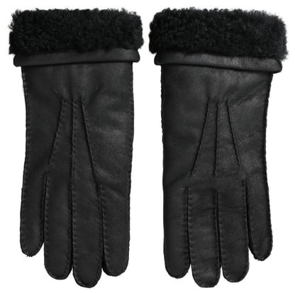 Gants d'hiver en cuir noir Dolce &amp; Gabbana