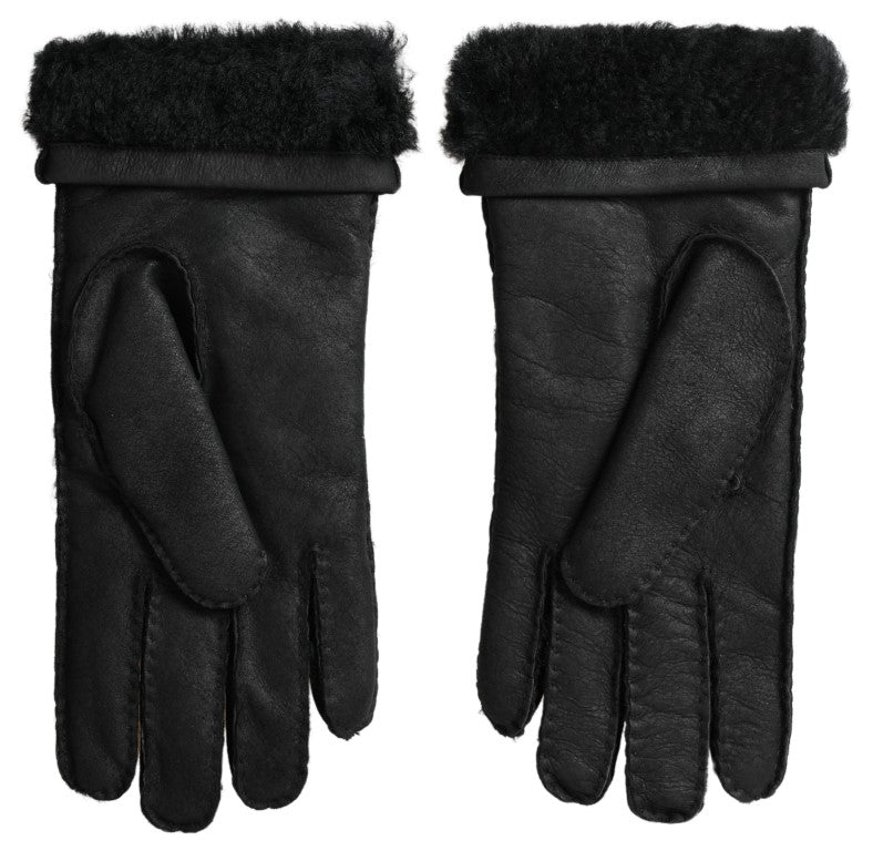 Gants d'hiver en cuir noir Dolce &amp; Gabbana