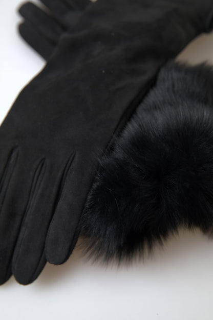 Gants en cuir jusqu'aux coudes Dolce &amp; Gabbana avec bordure en fourrure