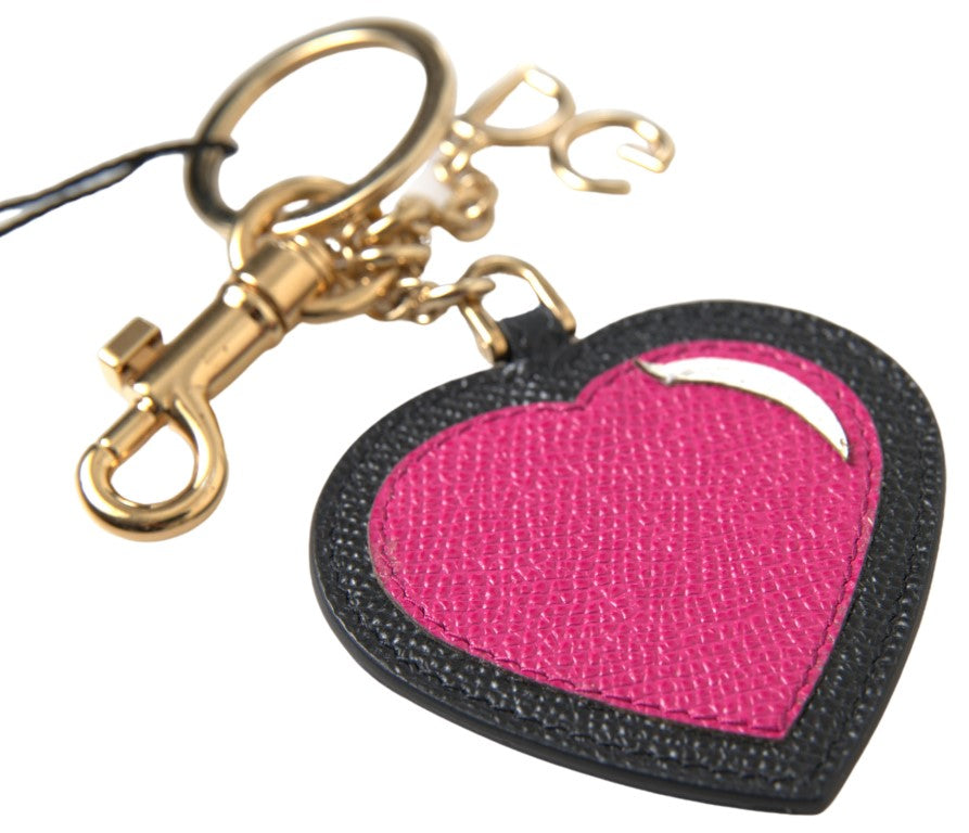 Porte-clés en cuir noir Dolce &amp; Gabbana avec accent fuchsia