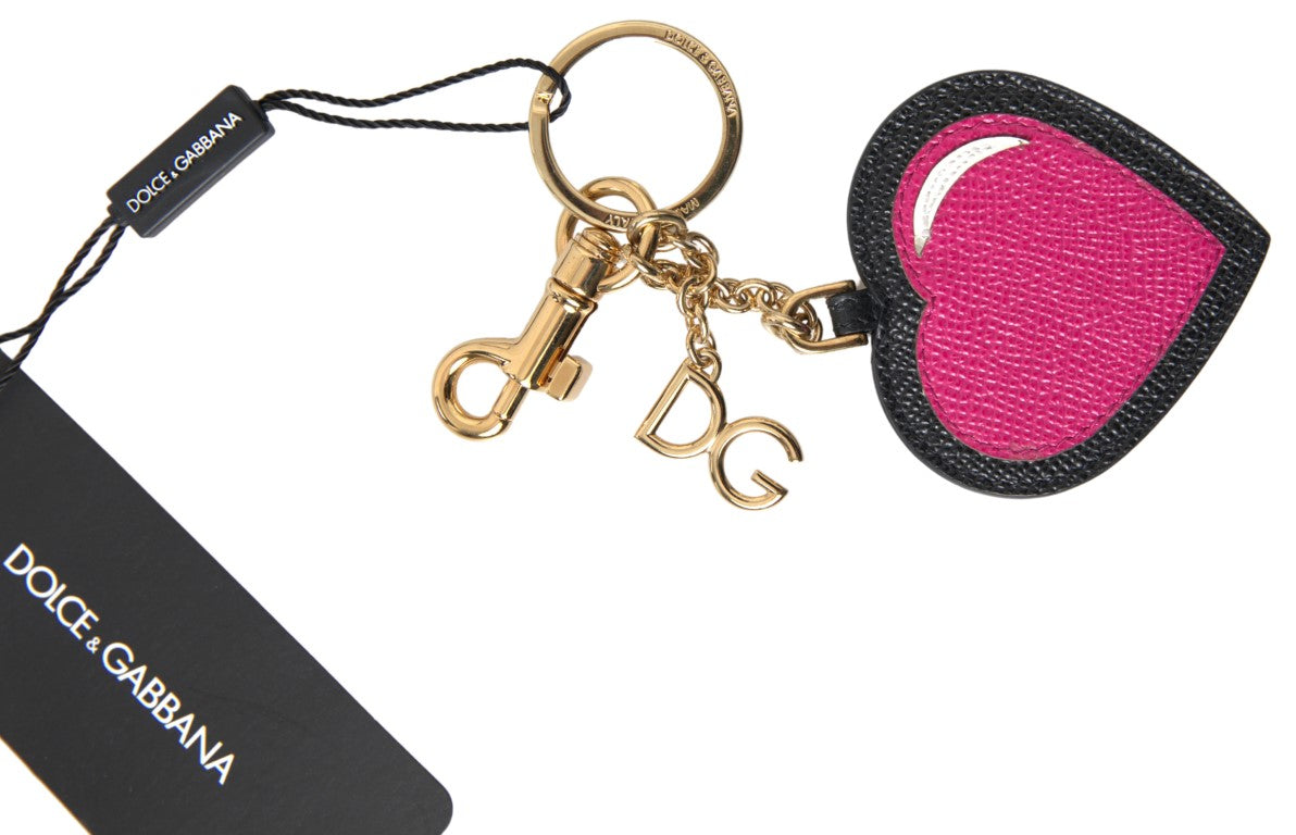 Porte-clés en cuir noir Dolce &amp; Gabbana avec accent fuchsia