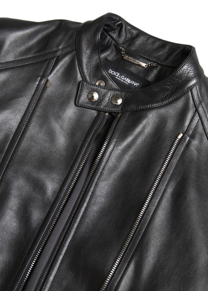 Dolce &amp; Gabbana veste de motard en cuir noir élégante