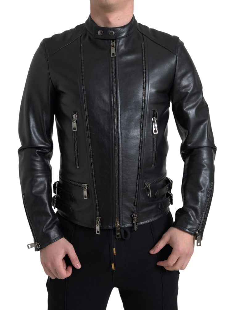 Dolce &amp; Gabbana veste de motard en cuir noir élégante