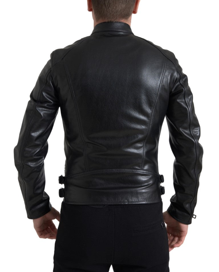 Dolce &amp; Gabbana veste de motard en cuir noir élégante