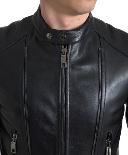 Dolce &amp; Gabbana veste de motard en cuir noir élégante