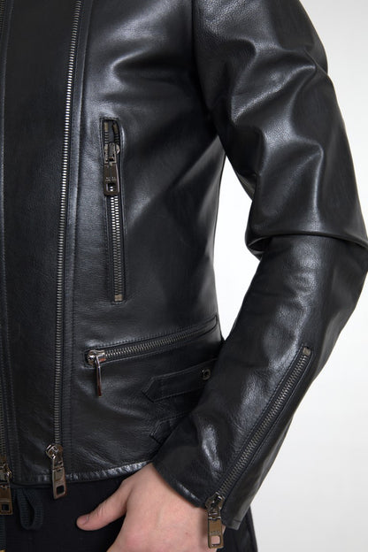 Dolce &amp; Gabbana veste de motard en cuir noir élégante