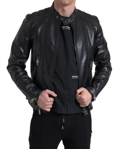 Dolce &amp; Gabbana veste de motard en cuir noir élégante