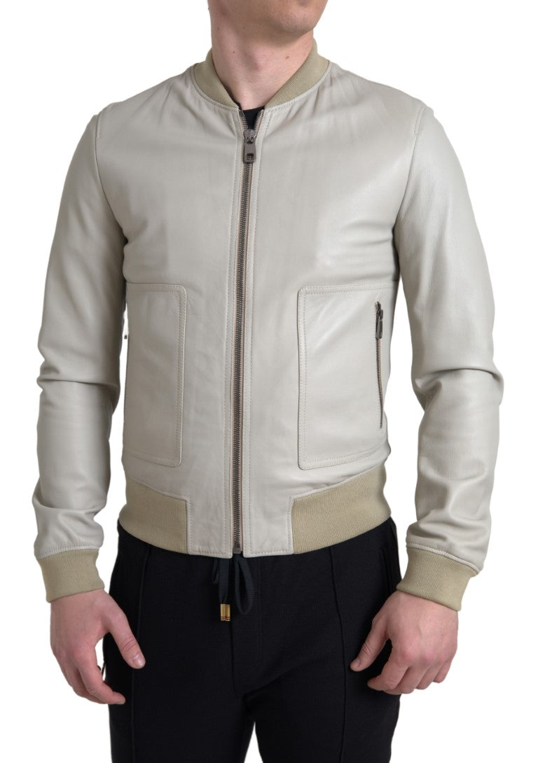 Dolce &amp; Gabbana blouson aviateur en cuir crème