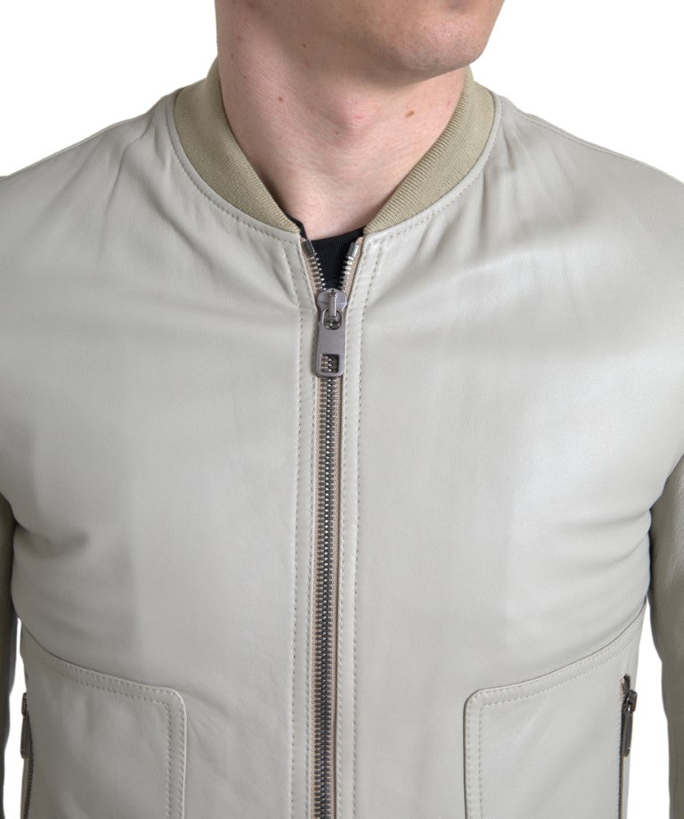 Dolce &amp; Gabbana blouson aviateur en cuir crème