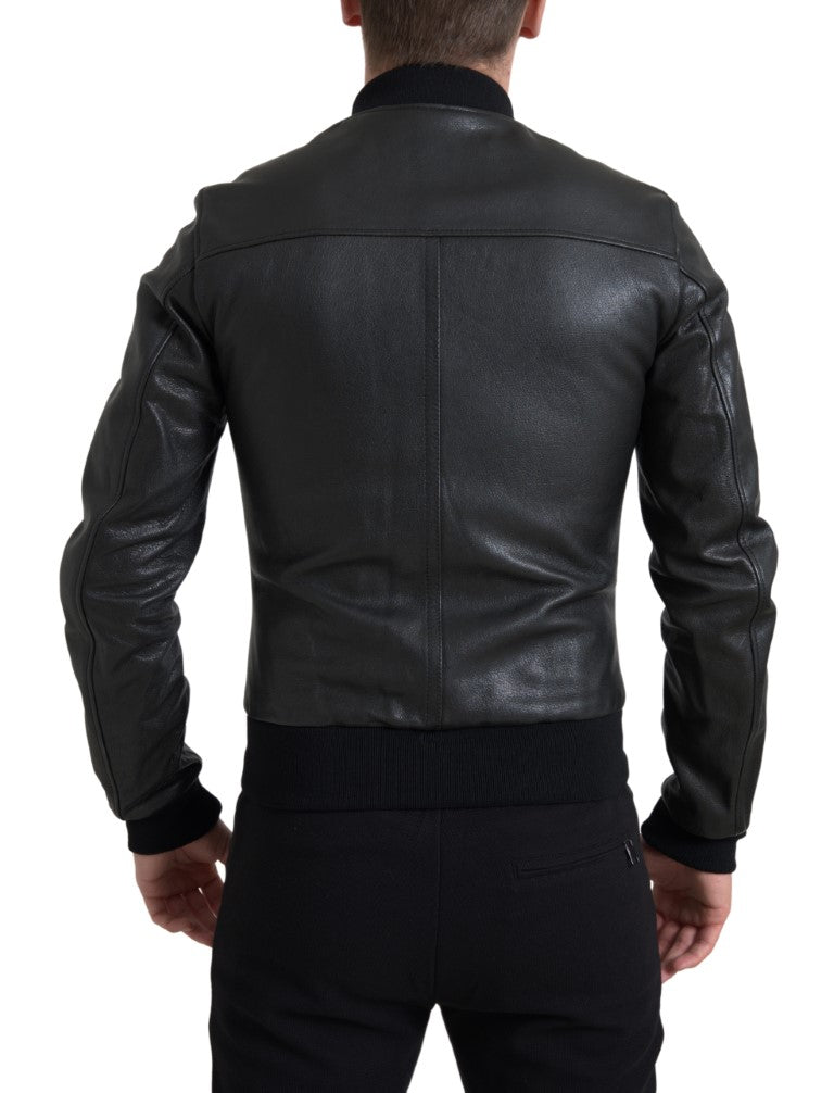 Veste motard en cuir noir Dolce &amp; Gabbana