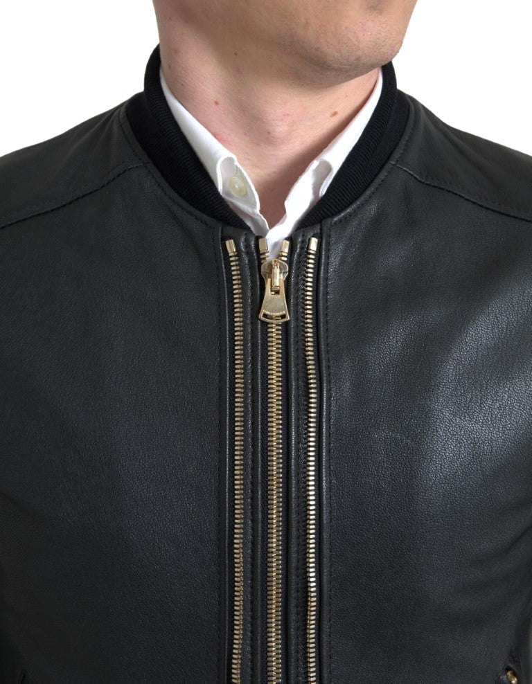 Veste motard en cuir noir Dolce &amp; Gabbana