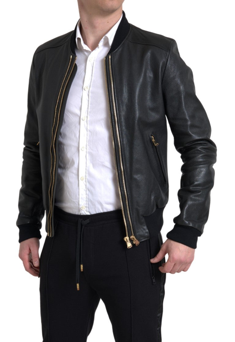 Veste motard en cuir noir Dolce &amp; Gabbana