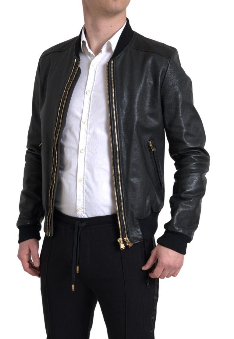 Veste motard en cuir noir Dolce &amp; Gabbana