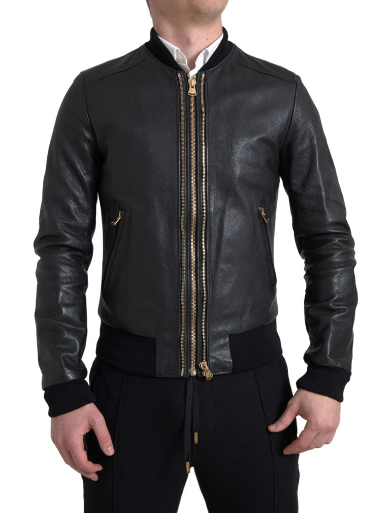 Veste motard en cuir noir Dolce &amp; Gabbana