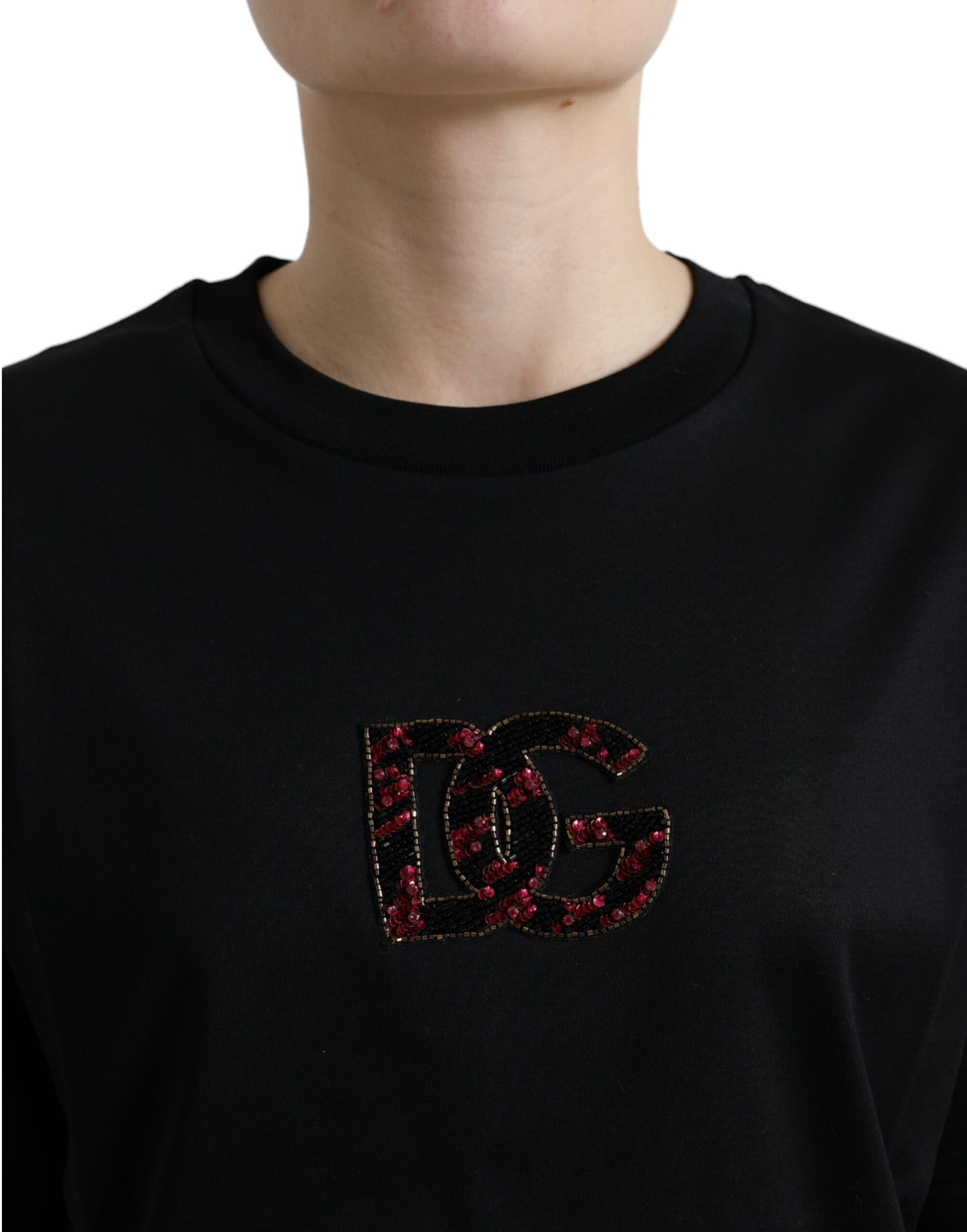 Dolce & Gabbana Elegant Black Crystal-Embellished T-Shirt