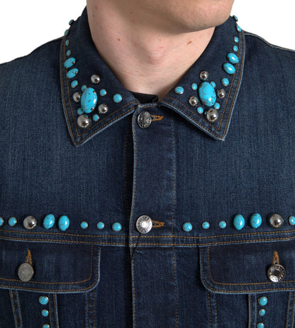 Veste en jean turquoise ornée Dolce &amp; Gabbana