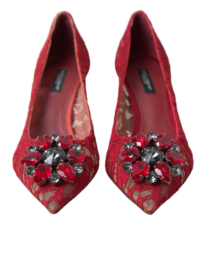 Talons en dentelle rouge radiant Dolce &amp; gabbana avec cristaux