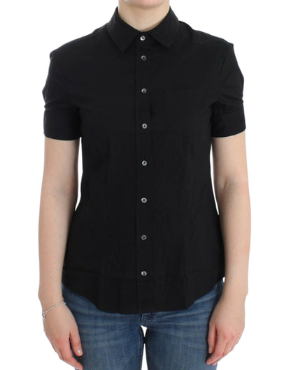 John Galliano Elegante blusa de manga corta elástica de algodón negro