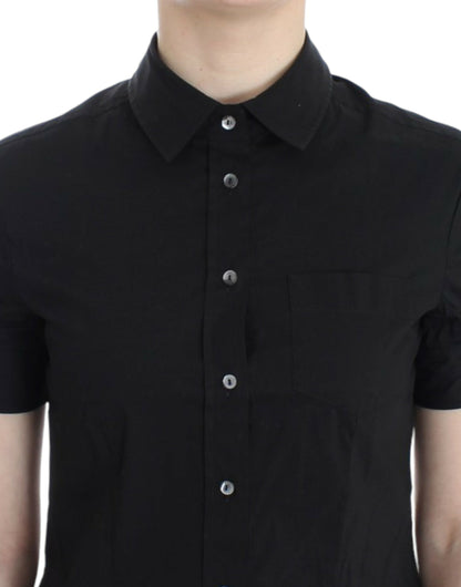 John Galliano Elegant Black Cotton Stretch Shortsleeve Blouse