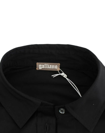 Blouse à manches courtes stretch en coton noir John Galliano