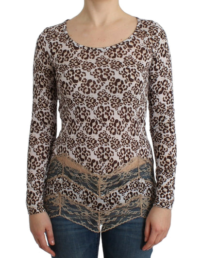 Cavalli Top elegante de manga larga con encaje floral