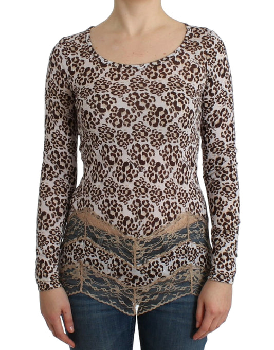 Cavalli Top elegante de manga larga con encaje floral