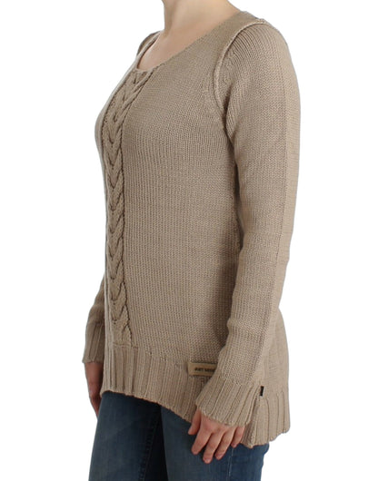 Pull col rond en maille beige Cavalli