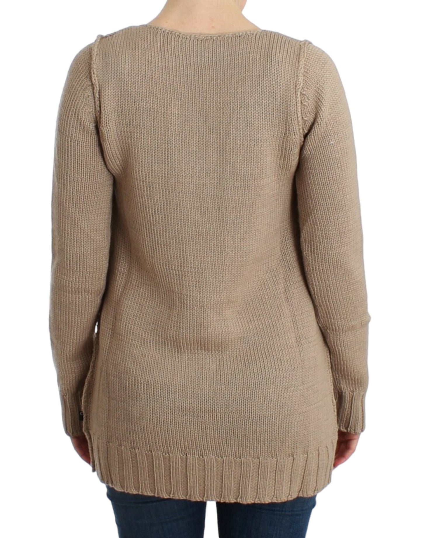 Pull col rond en maille beige Cavalli