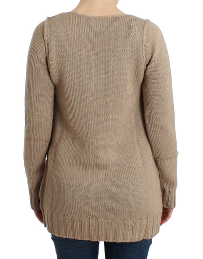 Pull col rond en maille beige Cavalli