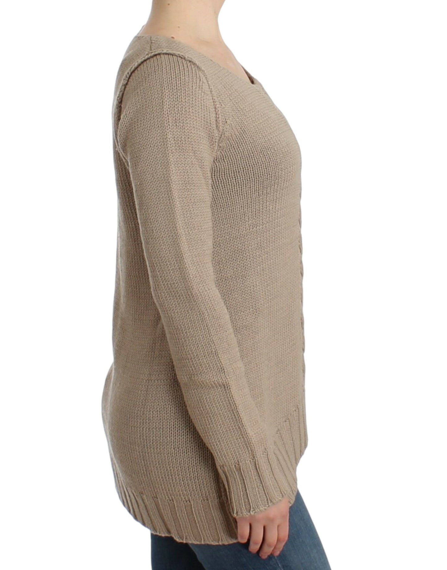 Pull col rond en maille beige Cavalli