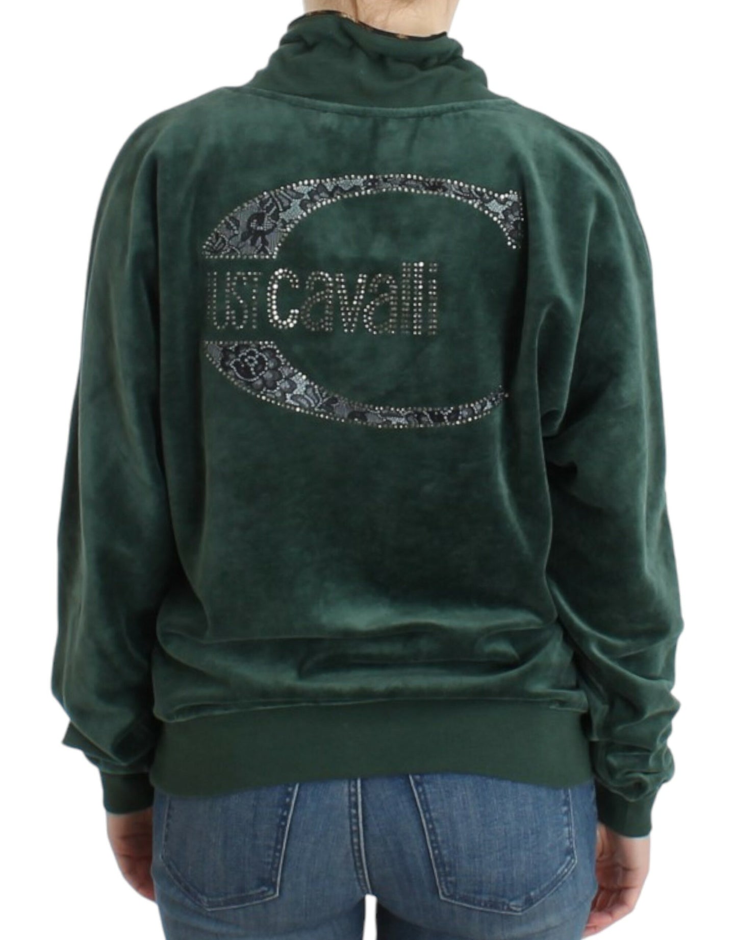 Pull Cavalli vert fantaisie avec détail strass