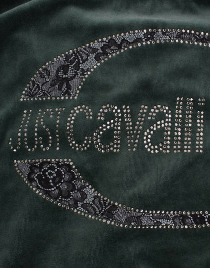 Cavalli Elegante suéter verde simulado con detalle de diamantes de imitación