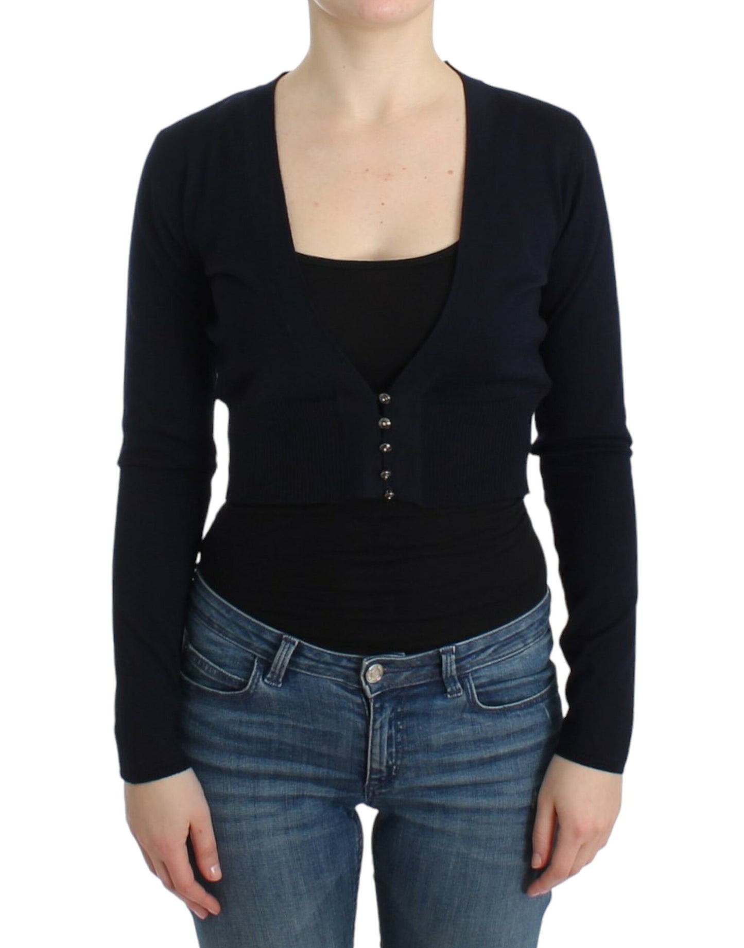 Cardigan court en laine vierge noir Cavalli