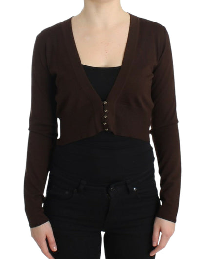 Cardigan court en laine vierge marron Cavalli