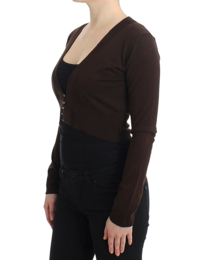 Cardigan court en laine vierge marron Cavalli