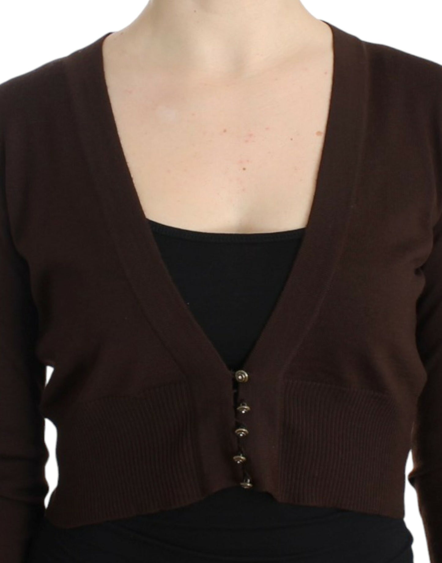 Cardigan court en laine vierge marron Cavalli