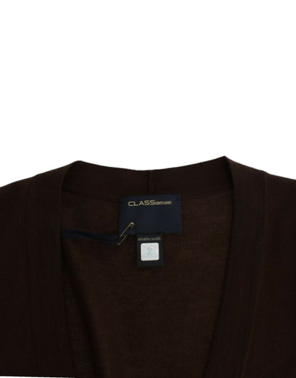 Cardigan court en laine vierge marron Cavalli