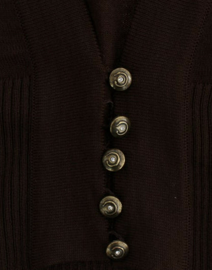 Cardigan court en laine vierge marron Cavalli