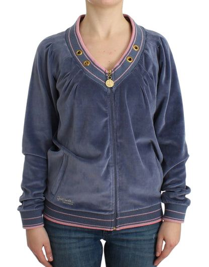 Cardigan zippé bleu Cavalli avec détails dorés