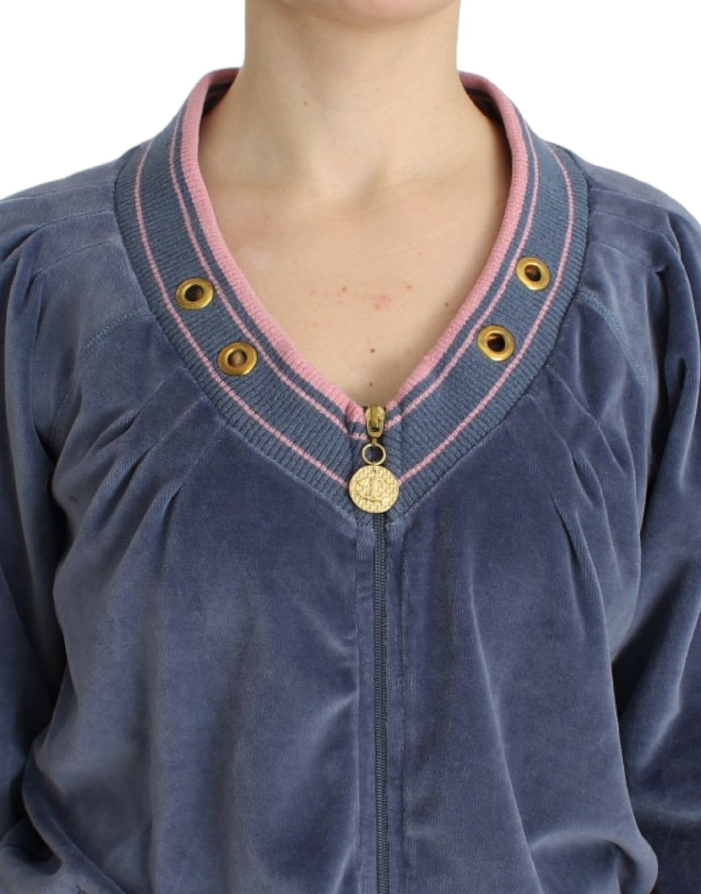 Cardigan zippé bleu Cavalli avec détails dorés