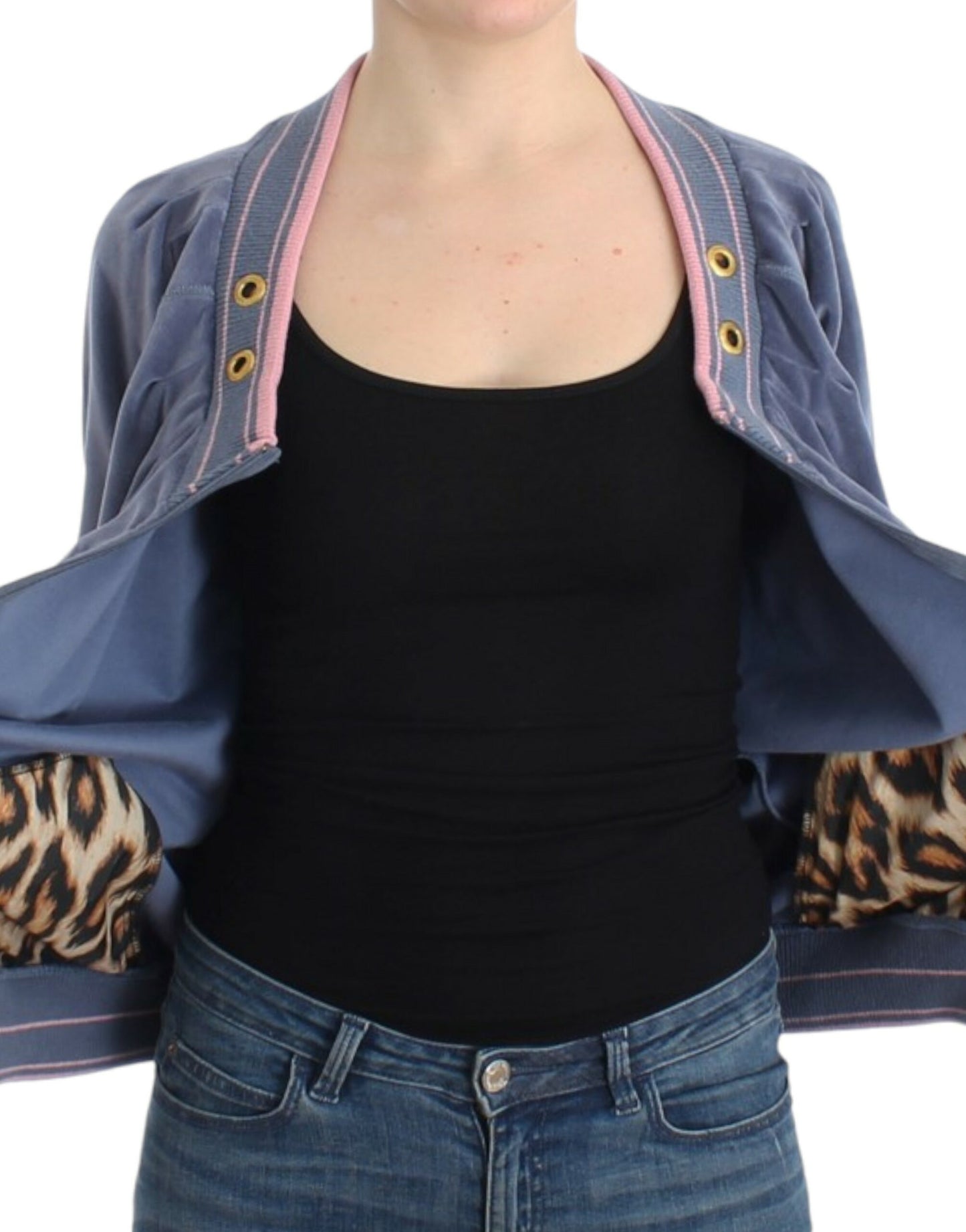 Cardigan zippé bleu Cavalli avec détails dorés