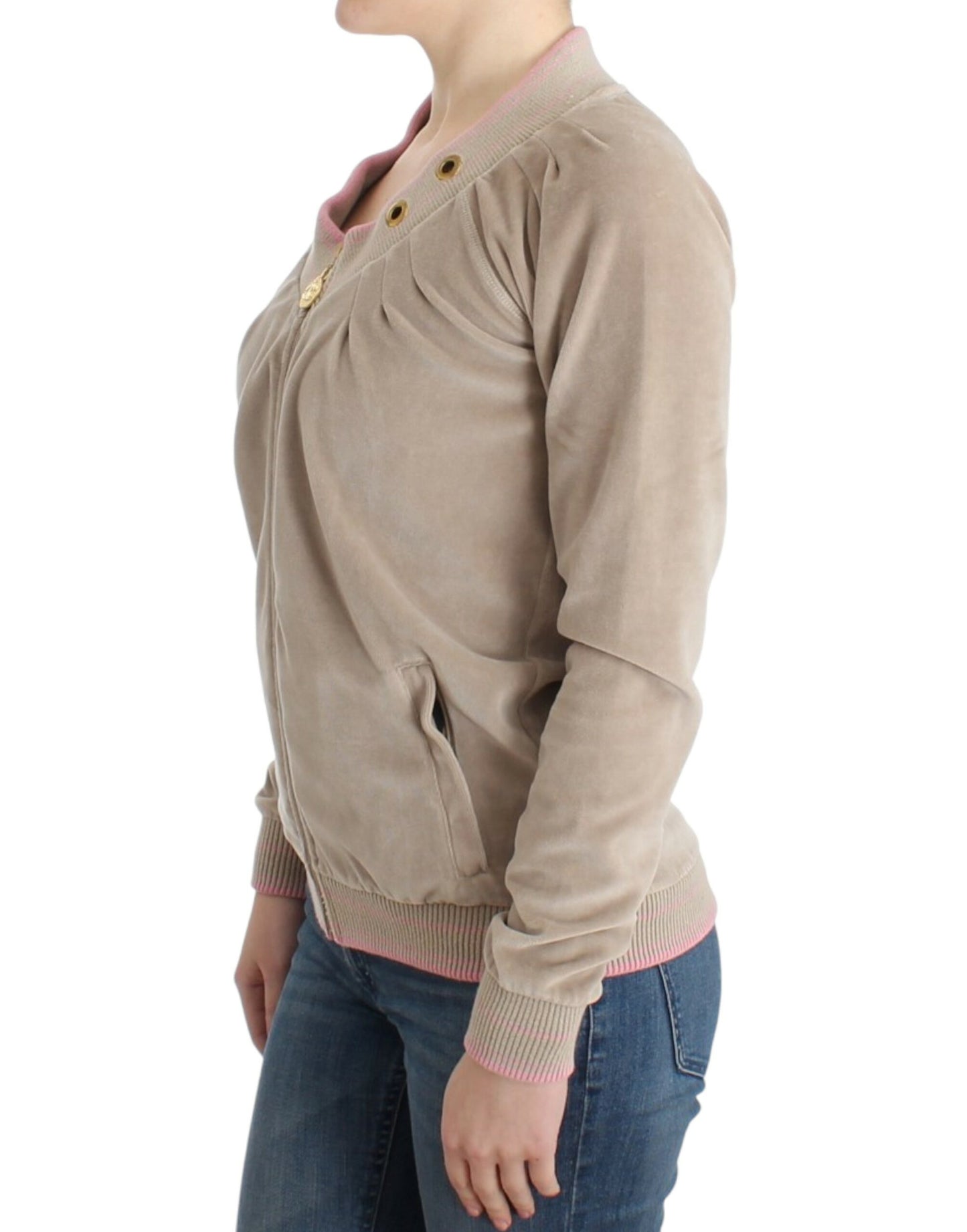 Cardigan zippé beige Cavalli avec accents dorés