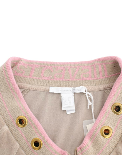 Cardigan zippé beige Cavalli avec accents dorés